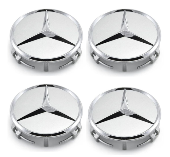 Mercedes-Benz center caps 75 mm. Approximately 72 mm.