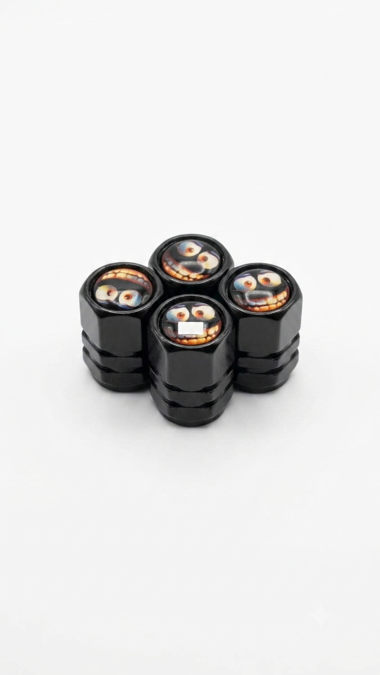 Valve Caps Novelty Cartoon Face Matte Black Hexagon Valve